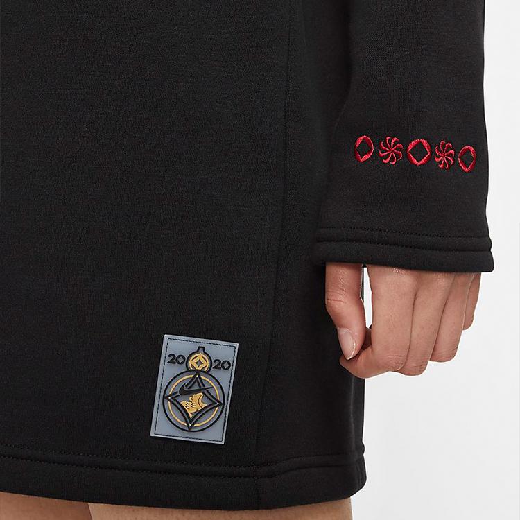 Nike Sportswear Round Neck Long Sleeve Fleece Dress Women Dresses Black CU3661-010