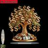 2D Flat Money Tree Acrylic Desktop Decoration, Golden Money Bills & Coins Design, Suitable for Wall Decoration, Porch, Room, Villa, Accents Home, Hall