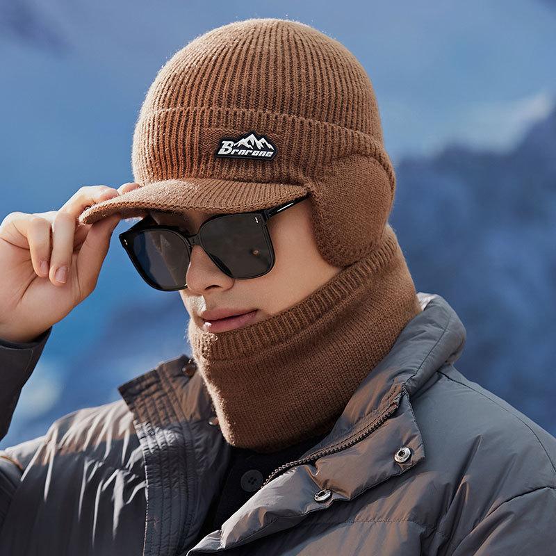 Wool Hat and Scarf Two Piece Set Plus Velvet and Thickening To Prevent Cold and Keep Warm Cycling Winter Duck Tongue Knitted Hat