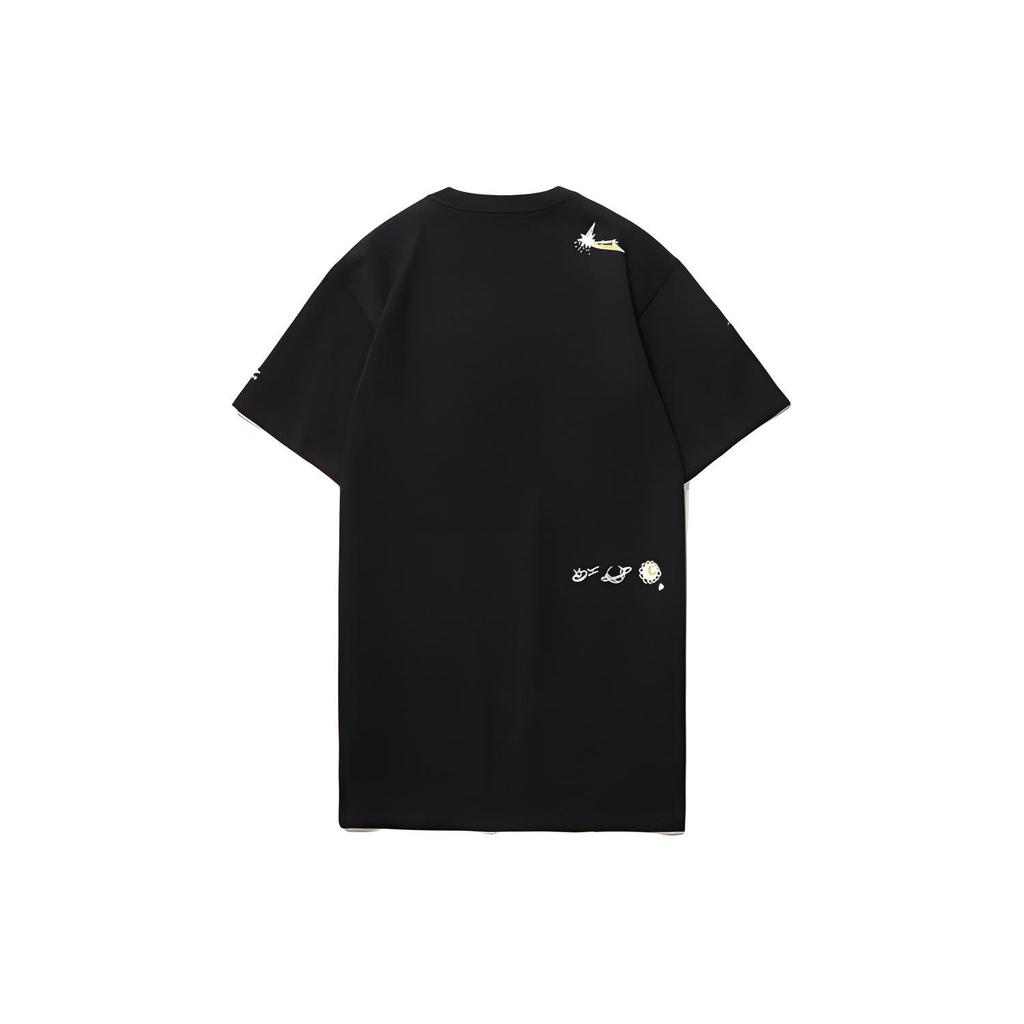 Li Ning Sports Fashion Series Printed Round Neck Loose Fit Short Sleeve T-Shirt Women Tops Black AHSR144-2