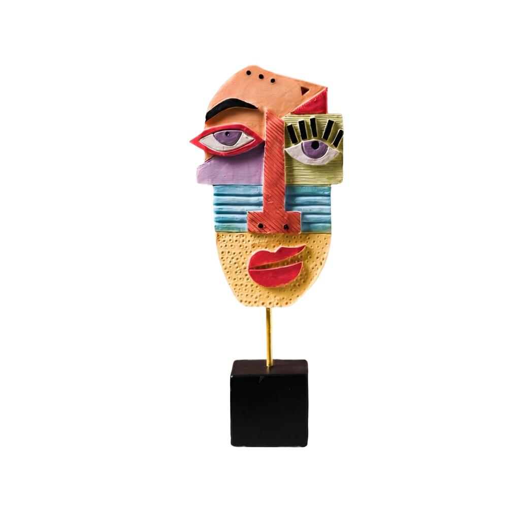 Abstract Modern Art Sculpture Decorative Tabletop Ornament Geometric Face Shape Resin Figurine for Home Office Desk Display