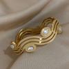 Vintage Wave Twisted Stainless Steel Cuff Bangles Bracelets for Women Charm Rhinestone Gold Plated Bracelet Waterproof Jewelry