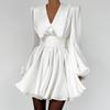 Summer new French court style satin dress V-neck bubble sleeve retro tutu skirt temperament women's clothing