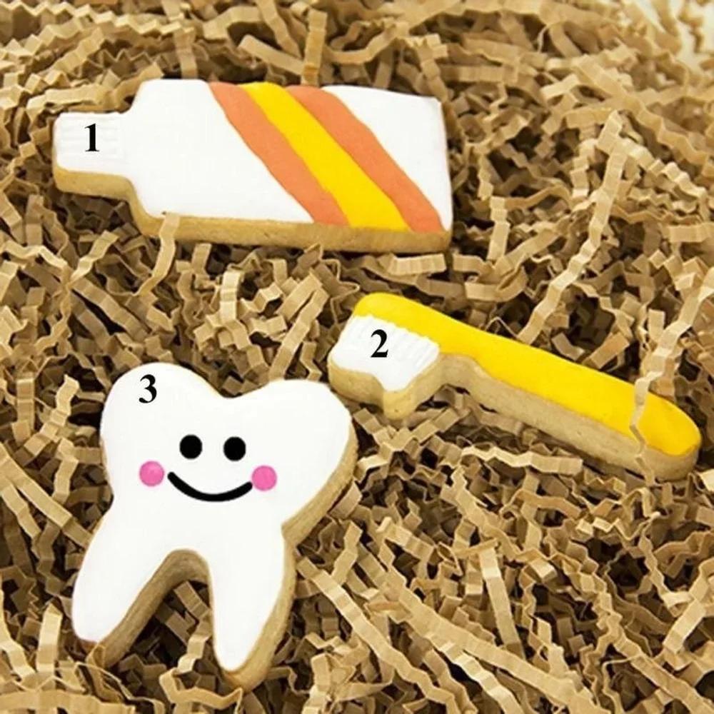 Kitchen Baking Tools 3-piece Set Stainless Steel Toothpaste Biscuit Cutter Cake Toothbrush Biscuit Mold Soft Candy Accessories