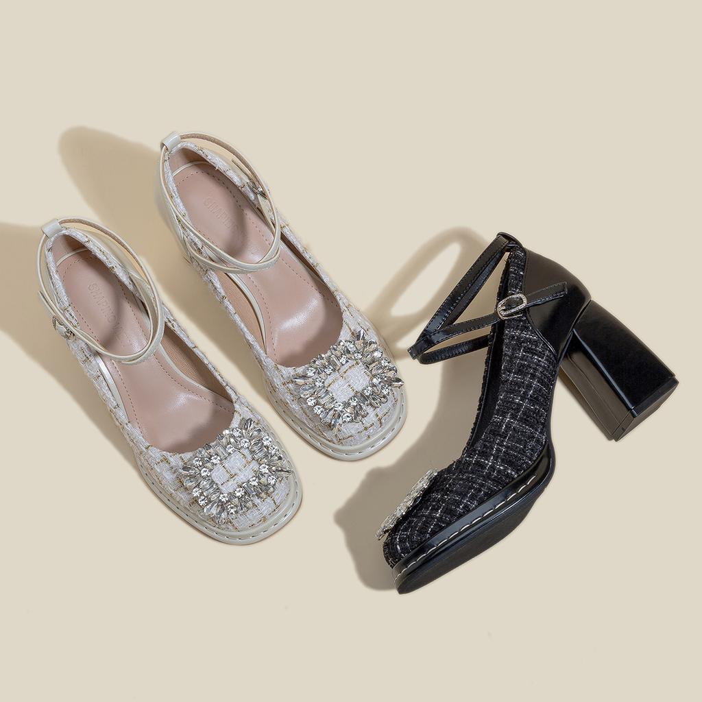 Coarse Heel High Heels Femininity 2025 Spring New Platform Waterproof Table Mary Jane Shoes Princess Shoes Rhinestone Single Shoes