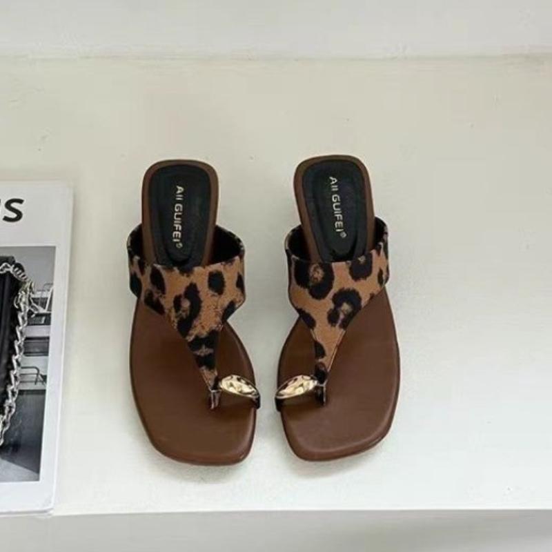 Fashion 2025 Fashion Metal Women Heels Slippers Sandals Shoes Female Flip Flops Footwear Square Toe Ladies Heeled Slippers Shoes