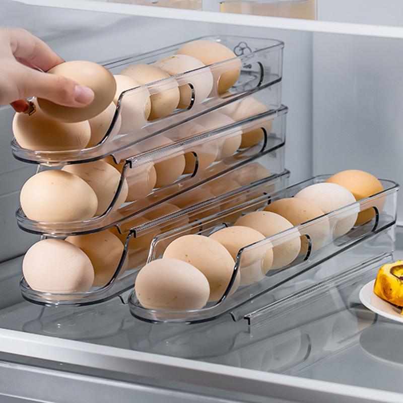 1/2/3-lags eggoppbevaringsboks Automatisk rullende eggholder Stativ Stige Kjøleskap Eggdispenser Eggorganisatorholder Kjøkken