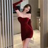 Autumn New Femininity Sexy Slim Skinny Hips Wrap Chest Sleeves Banquet Dress Short Dress