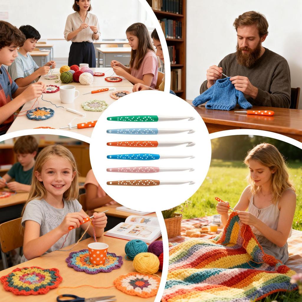 Crocheting Hook Non-Slip Hold Yarn Art 6 Pieces Ergonomic Crochet Hooks For Boys Girls Teens Adults Enthusiasts Mother Grandma