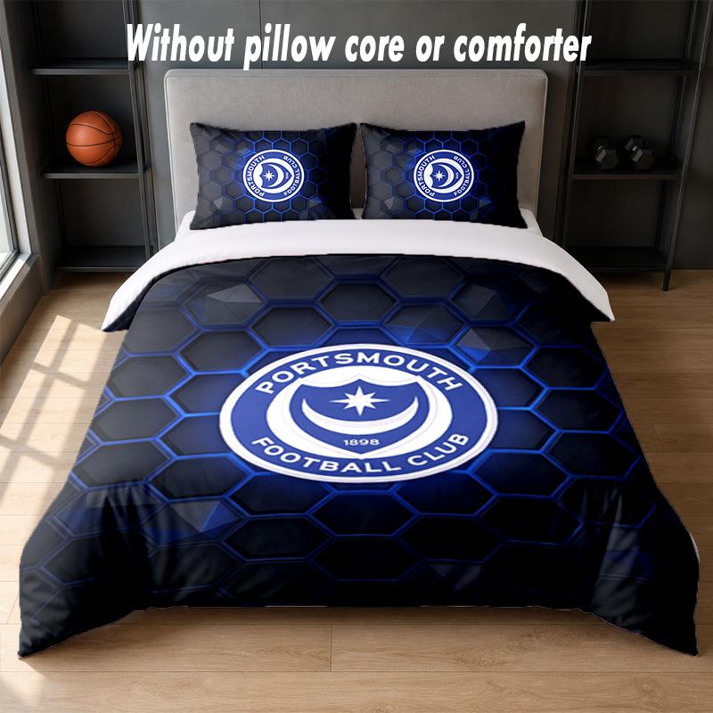Juego de Ropa de Cama con Diseño del Portsmouth FC 1 Funda Nórdica + 2 Fundas de Almohada Suave Transpirable Ropa de Cama para el Hogar