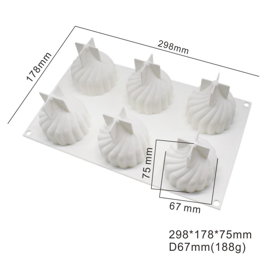 6 with Onion Tip Cyclone Cake Silicone Mold White Mousse