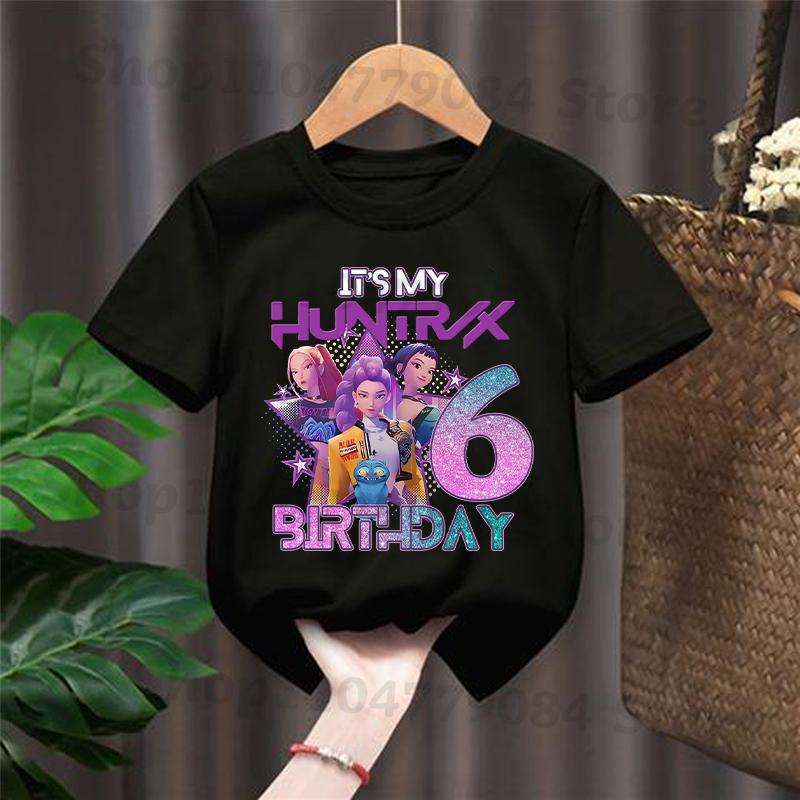 Kpop Demon Hunters CuteT-shirts for Children Cartoon Number Printed Short-sleeved Top Girls Summer Fashion T-shirt Birthday Gift