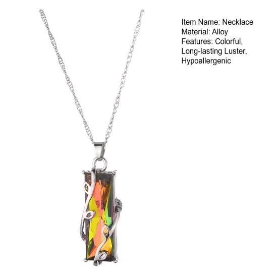 Colorful Faux Crystal Necklace Rectangular Pendant Necklace Stylish Vine Design Adjustable Dainty Necklace