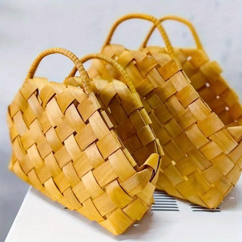 1pc Handcrafted Rustic Woven Basket with Handle - Traditional Style Decorative Flower Basket, Gift Box for Hotel and Home, Vintage Home Decor