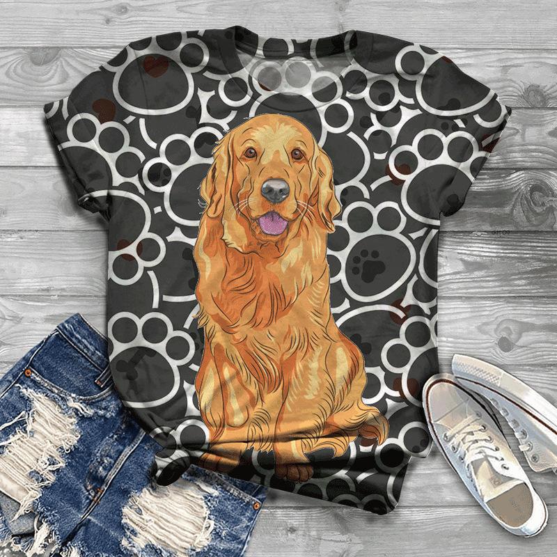 Summer New Printed Short Sleeve Top for Women, Round Neck 3D Dog Printed Women's T-shirt