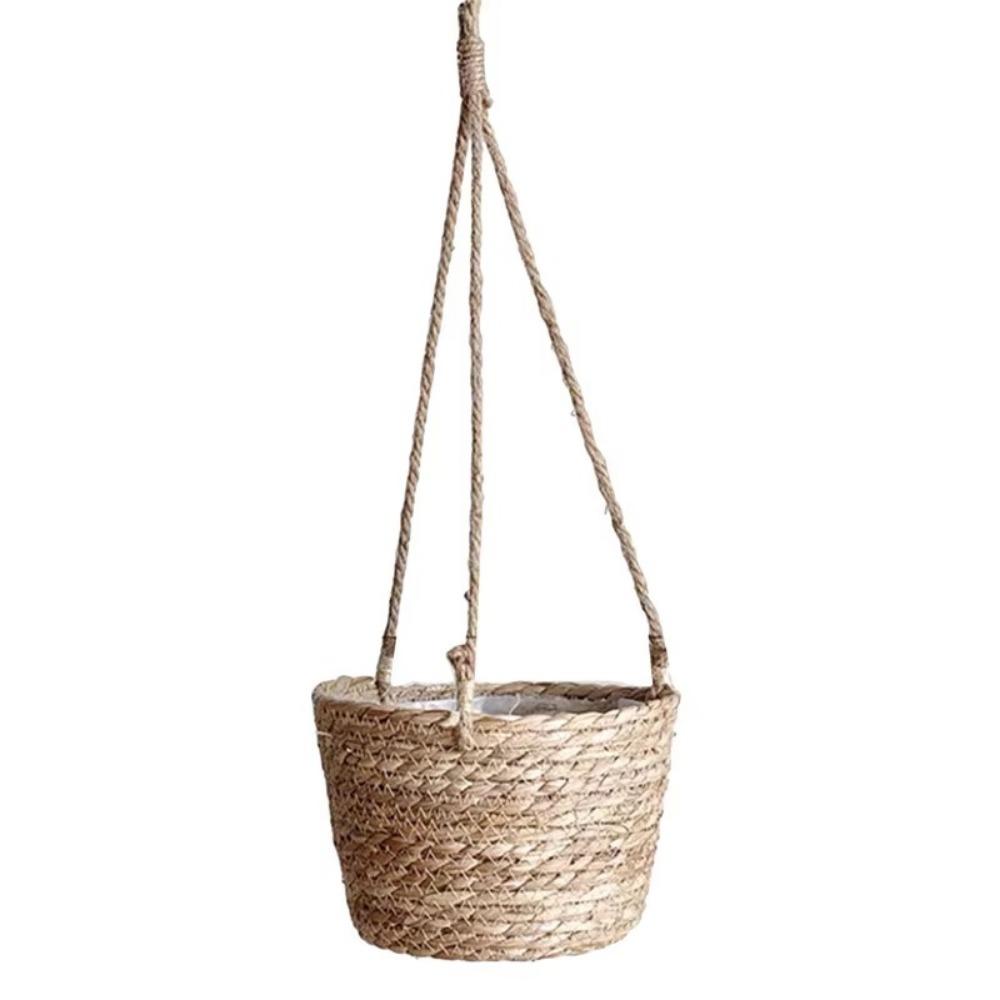 Durable Handwoven Straw Hanging Basket Decorative Waterproof Woven Flower Basket Handmade Plant Storage Basket Garden