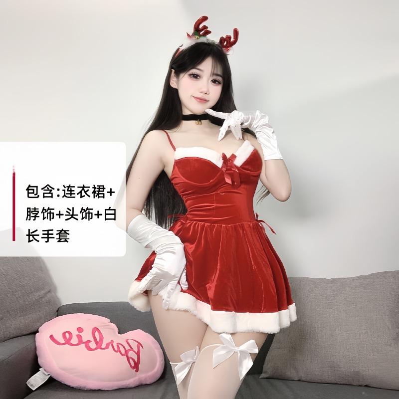 Red Sexy Christmas Dress Autumn Dress Women's Suspender Dress Women's Robe Battle Dress 5