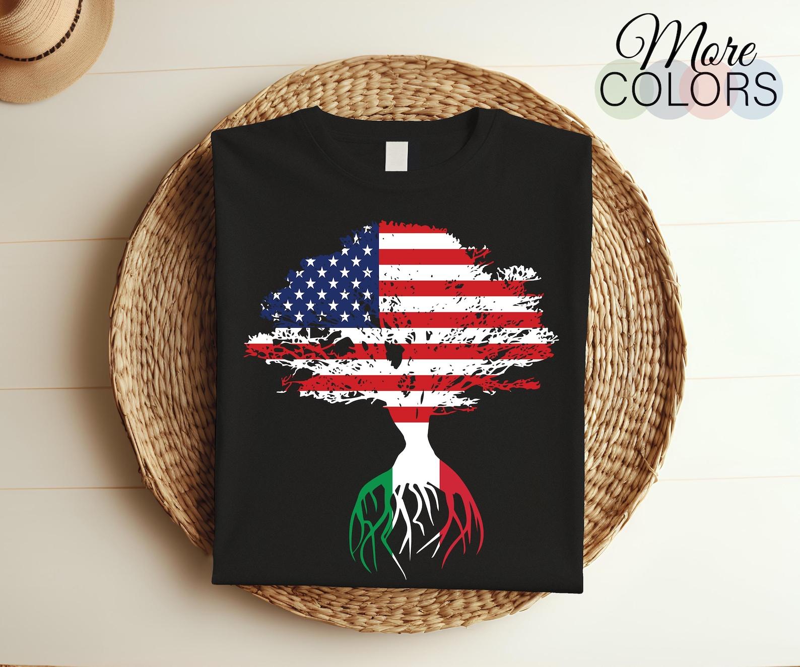 Italy Italian American Flag Pride Gift Roots T-Shirt Heritage Patriotic Born Italia Roots Travel Vacation Italians Present Friday Family Tee 110