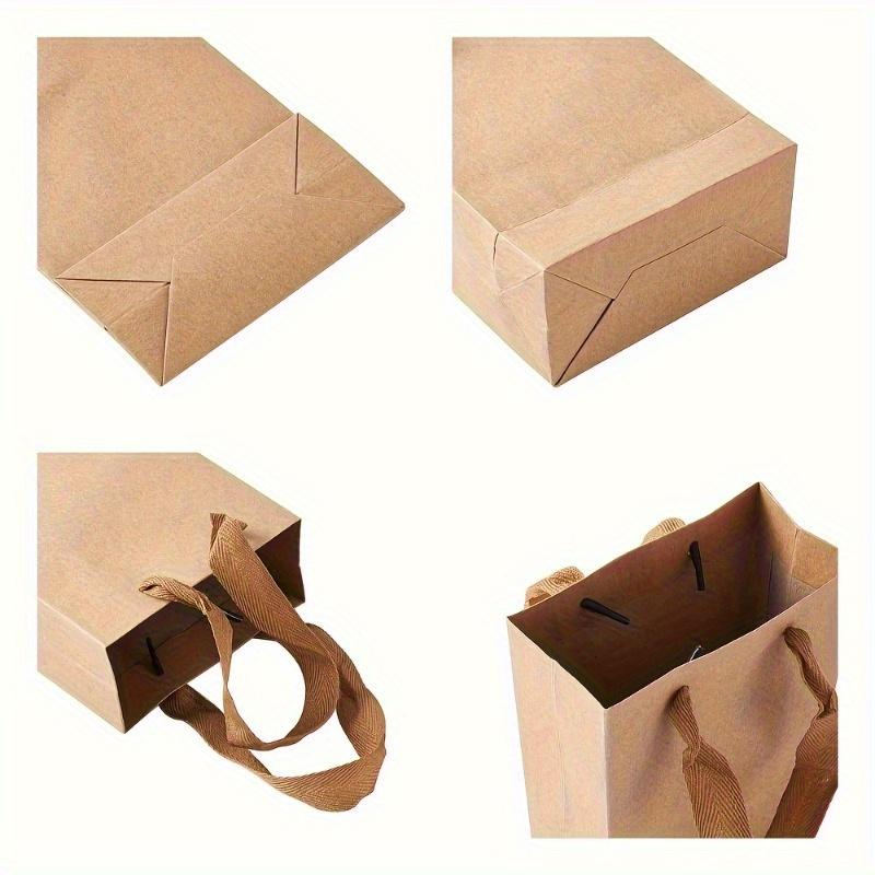 10pcs Brown Rectangular Kraft Paper Bags with Nylon Handles, Retail Shopping Merchandise Bags, Party Favors Package Gift Bags