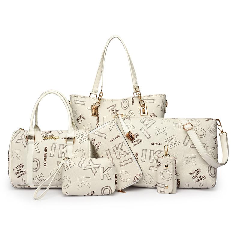 Women's bag, shoulder messenger bag, contrasting color splicing handbag, large-capacity child and mother bag, six-piece set