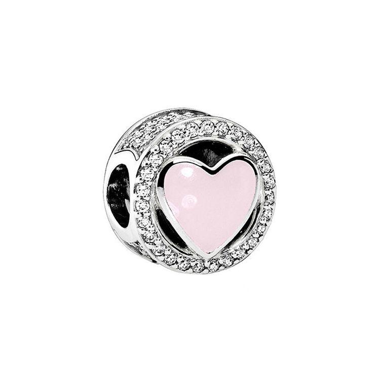 Pandora Charming Pink Heart Bead Women Jewelry 792034CZ Box