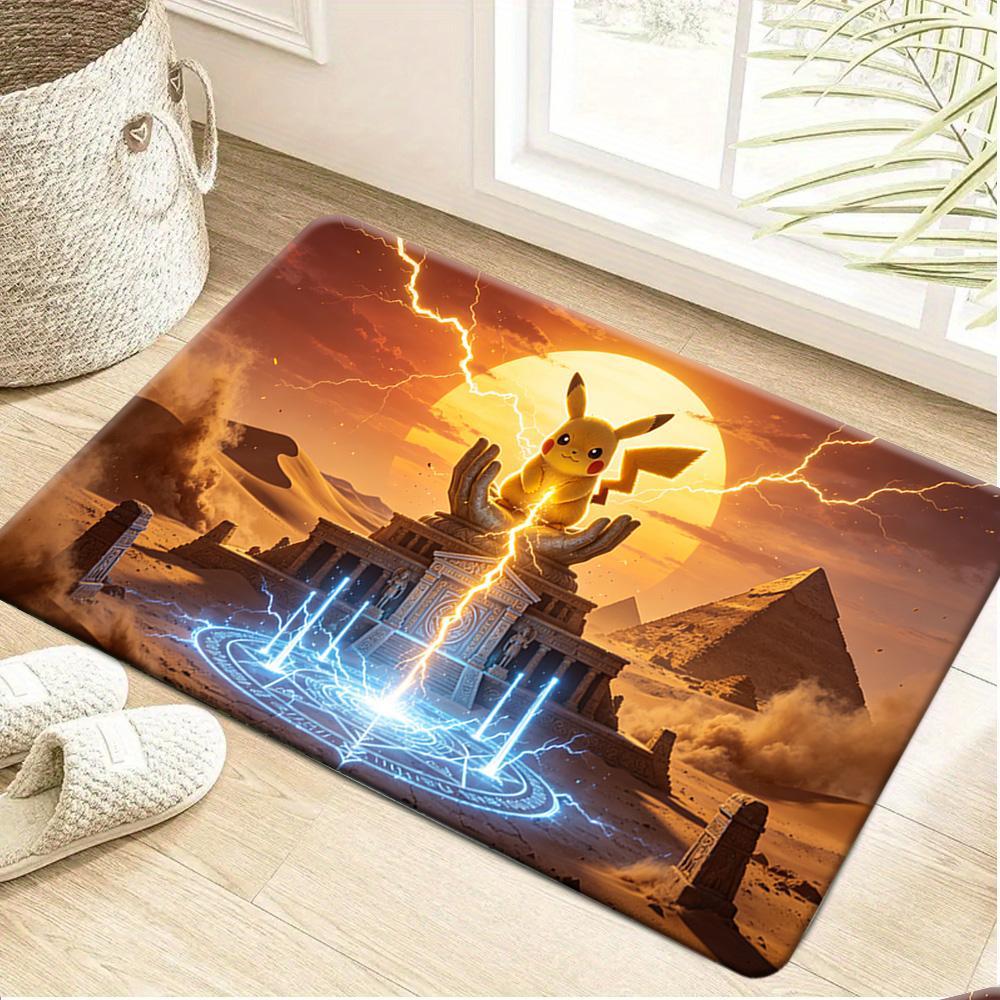 Pokemon Pokeball Word Art Print Non-Slip Doormat, Absorbent Floor Mat for Home Decor