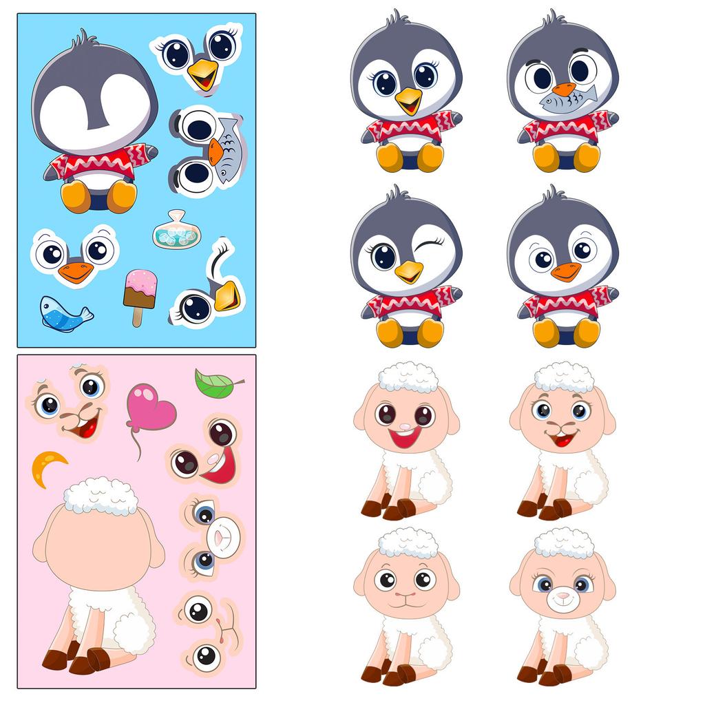 6 Photos/package of Small Animals Face-changing Stickers Puzzle DIY Stickers New Products Children's Puzzle Toys Puzzle Doodle Stickers