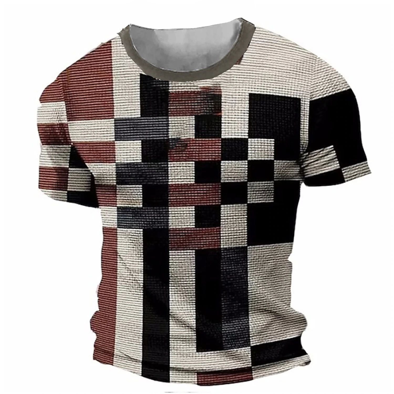 

Винтажный клетчатый принт мужская футболка летняя повседневная толстовка с круглым вырезом свободный джерси короткий рукав дешевые футболки повседневная мужская одежда 3XL