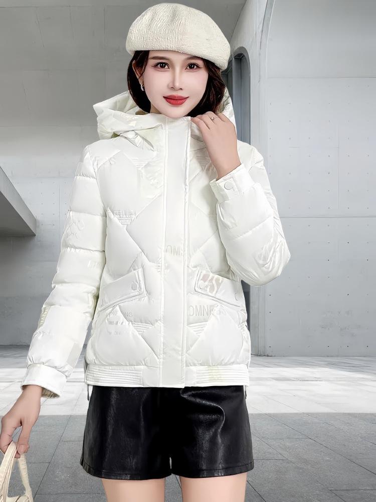 

Красочная глянцевая пуховая хлопковая куртка для женской короткой зимней новой утолщенной хлопковой куртки 3XL (145-80 kg) белый