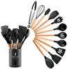 12Pcs Silicone Utensils Set Non-Stick Cookware Spatula Shovel Egg Beaters Wooden Handle Kitchenware Home Kitchen Cooking Tools