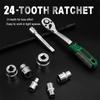 15 Piece Set 1/4 Ratchet Wrench Socket Set Standard 24 Teeth, Including 100MM Extension Rod, Short Socket, Ratchet Wrench