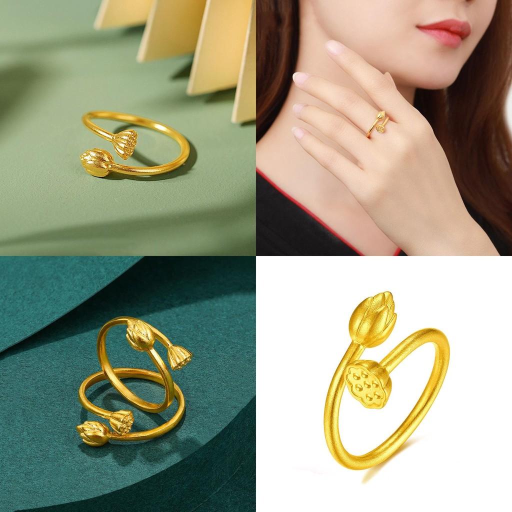 Dazzling Brass Gold Plated Two Worlds Joy Ring Feminine Open Lotus Design