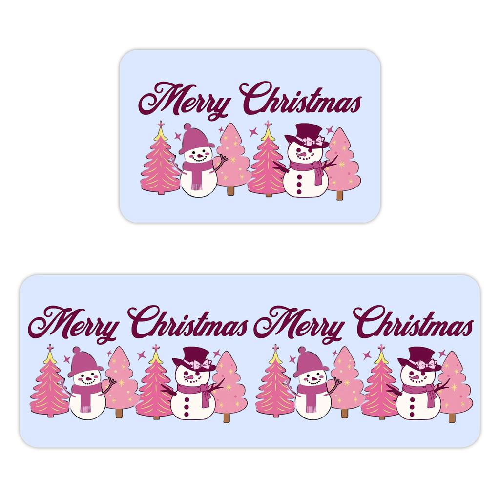 Christmas Kitchen Anti-slip Mat Carpet Flannel Doormat Two-piece Set