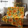 Warm Orange Retro Floral Lightweight Microfiber Soft Christmas Fleece Blanket Warm Cozy Throw for Sofa Office Travel All Season