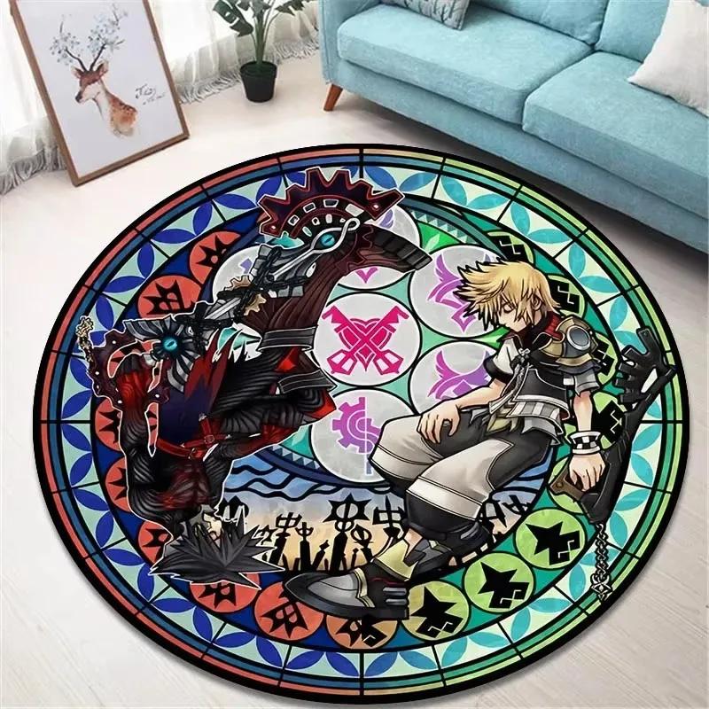Kingdom Hearts Round Area Rug Anime Gaming Carpet Non Slip Floor Mat Bedroom Decor Soft Gift For Gamer Kids