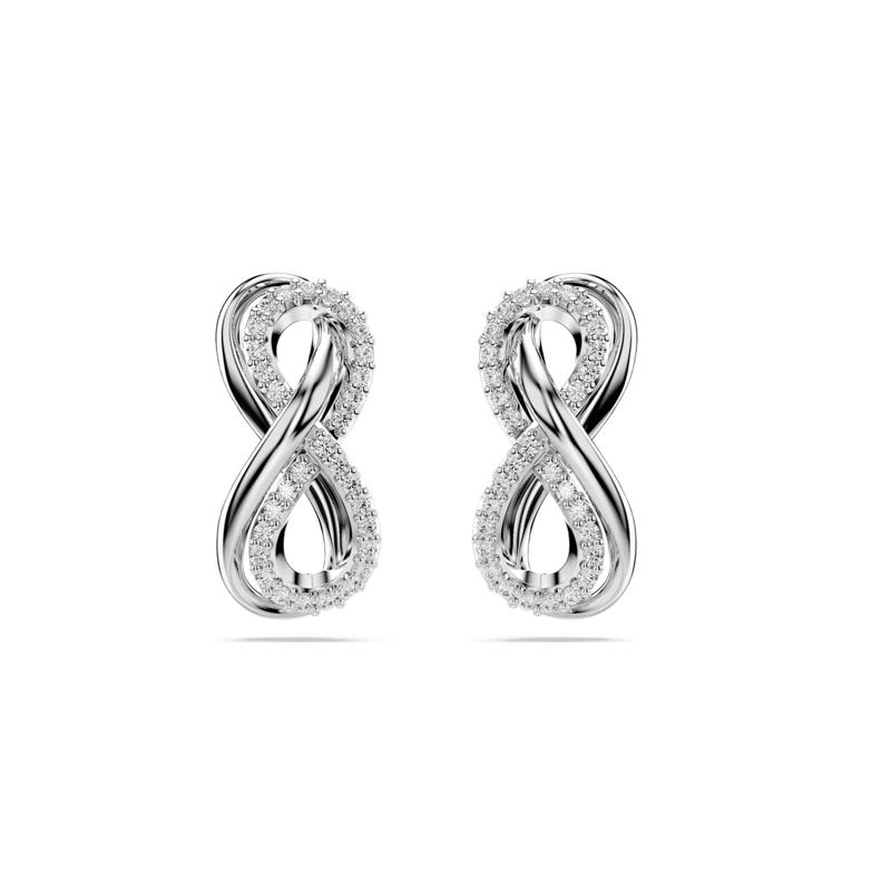 Swarovski Infinity symbol hollow shape Hyperbola cubic zirconia rhodium plated earrings women s silver 5687269