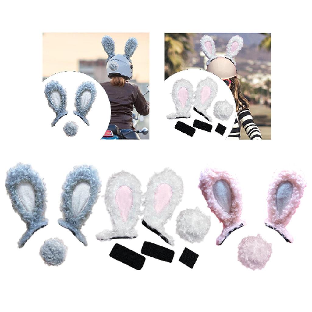 Cartoon Bunny Ears Helmet Plush Ears Decor Set for Bike Scooter Ski Helmet for Easter Party