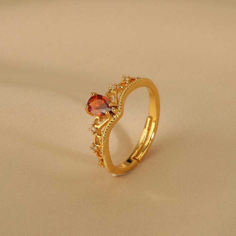 Crown Vintage Ruby Ring For Women Unique Adjustable Open Design Fashionable Statement Jewelry