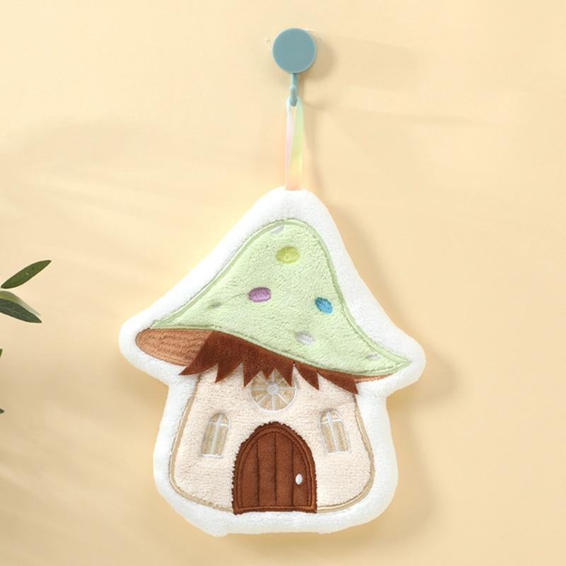 Soft Absorbent Coral Fleece Kitchen Towel Fun Mushroom Shape Handkerchief Wipe Rag Cloth Quickly Dry and Easy Hanging