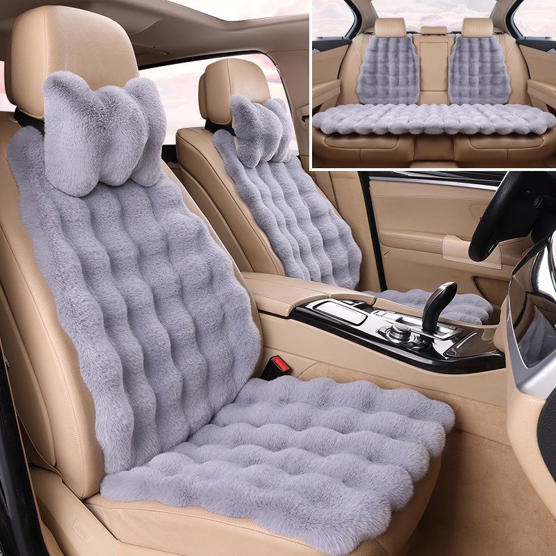 Winter Velvet Car Seat Cushion Set - Thickened Plush, Warm, 3-Piece with Backrest