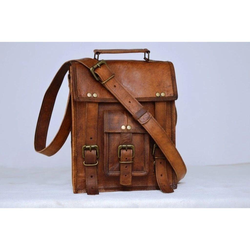 Leather Goat Vintage Messenger Bag Brown Men's Genuine Satchel Real Laptop New