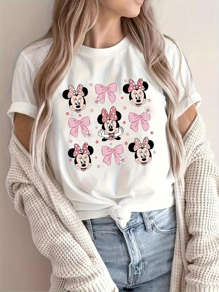 Pink Bow and Head Pattern European and American Summer New Unisex and FeUnisex Couples Casual Street Wear