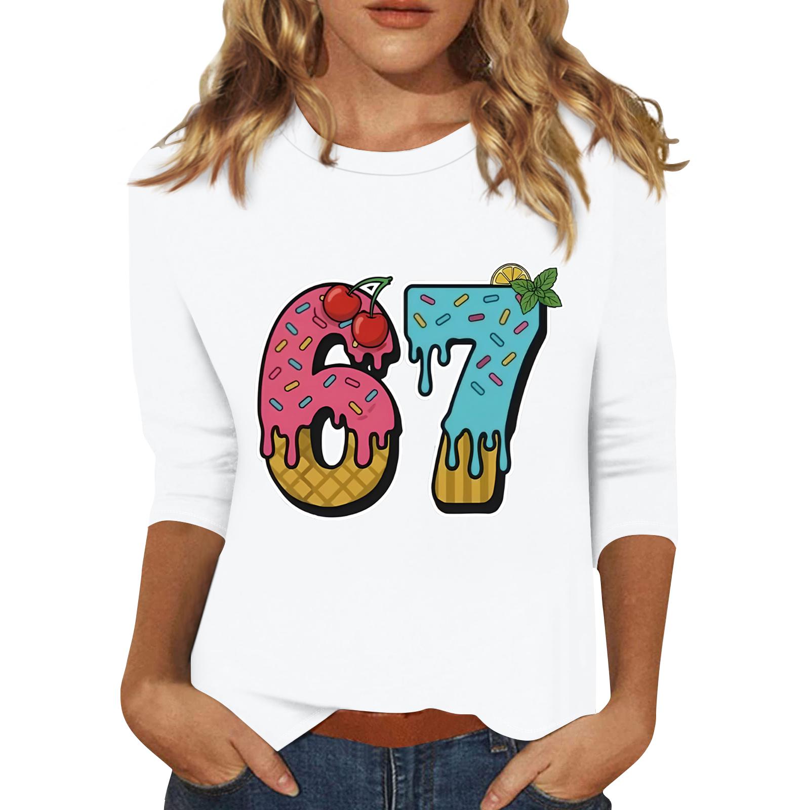 

Women s Fashionable Casual Three-Quarter Sleeve Printed Neck T-Shirt Top M белый