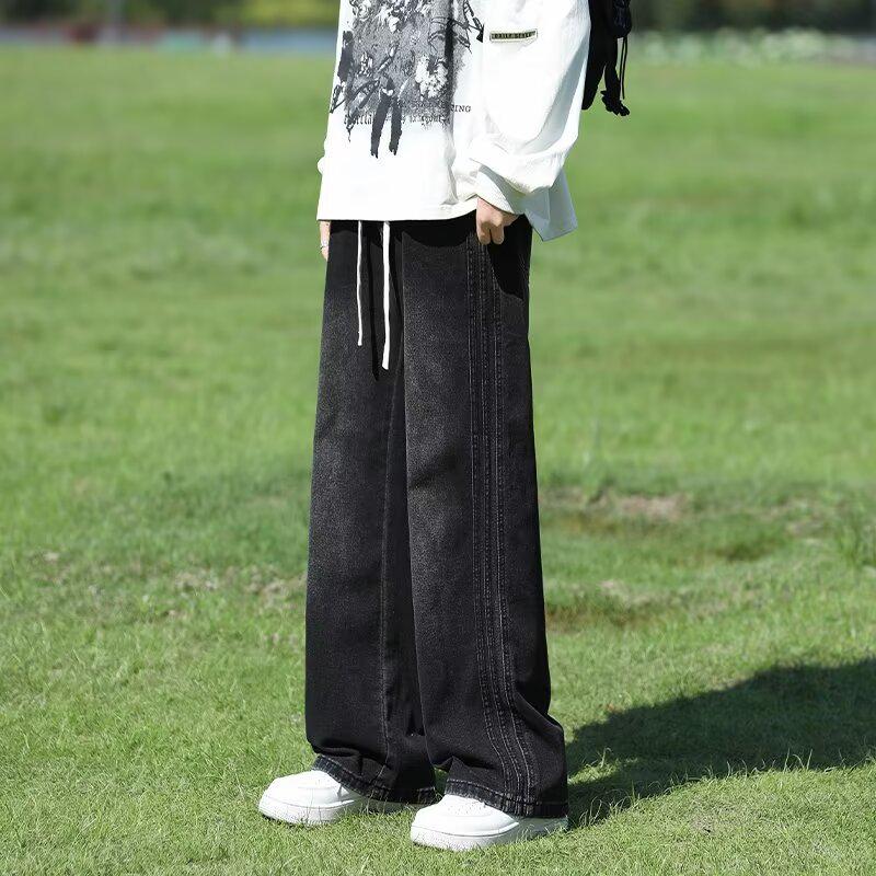 Men's American Retro Wide-Leg Straight Jeans - Youthful, Loose Fit for Spring & Autumn