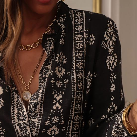 Women Shirt Ruffle Trim Neckline Long Sleeve Imitation Pearl Buttons Shirt Tops Spring Summer