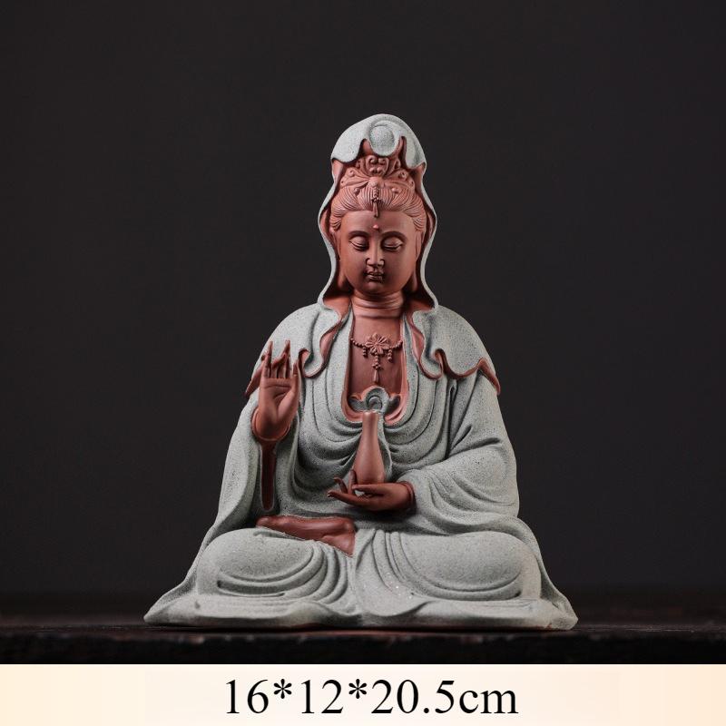 

Y Новый Китайский Дзен Гуаньинь Бодхисаттва Статуэтка Будды Украшение Дом Офис Чайная Комната Декор Ремесла Фиолетовый Песок Буддийский Декор светло-синий
