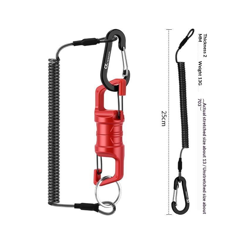Magnetic Anti-Drop Net Release Holder Elastic Coiled Lanyard Rust Resistant Fishing Accessory for Lake Pond Fishing