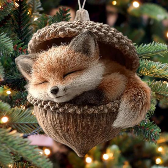 Forest Animal Acorn Ornaments Acrylic Cute Christmas Trees Hanging Decorations Rustic Home Decor Holiday Gift for Animal Lovers