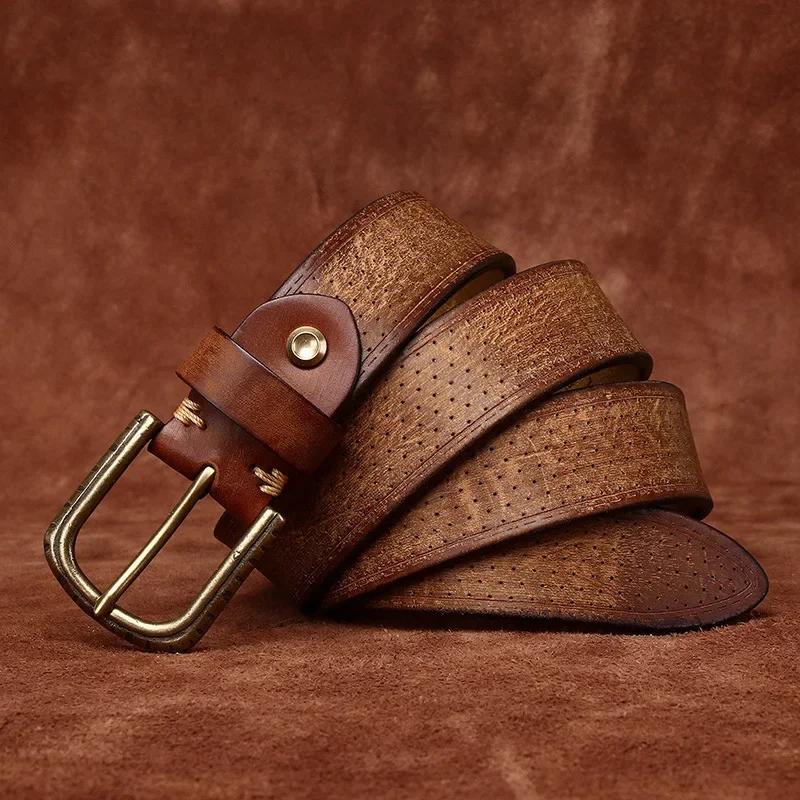 3,8 CM Wysokiej Jakości Czysta Skóra Bydlęca Prawdziwa Skóra Męskie Pogrubione Mosiężna Klamra Paski Retro Dżinsy Pasek na Talii Męskie Paski dla Mężczyzn