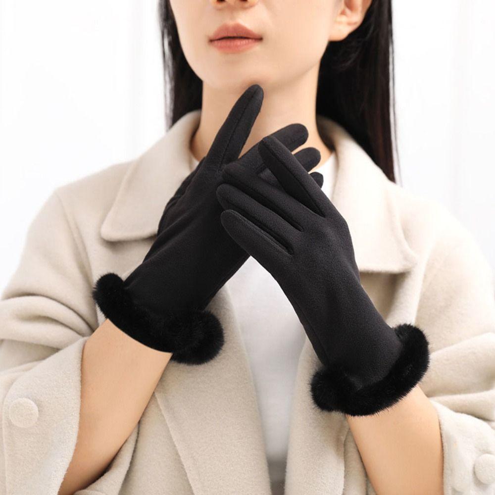 Solid Color Full Fingers Mittens Windproof Cycling Mittens Fashion Suede Gloves Girls